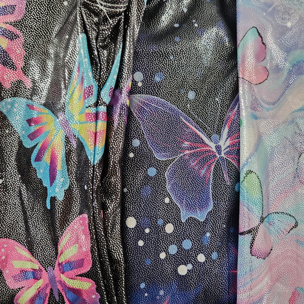 Girls Butterfly Gymnastics Biketard Set‎ 3pc Metallic Dance Leotard Size 7